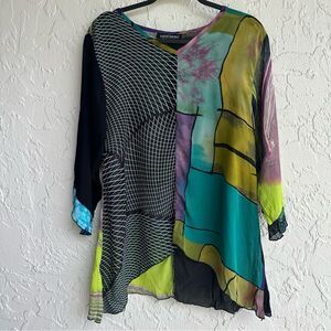 CAROL TURNER Blouse Top Women Medium Vintage Artsy Boho Art To Wear Geometric